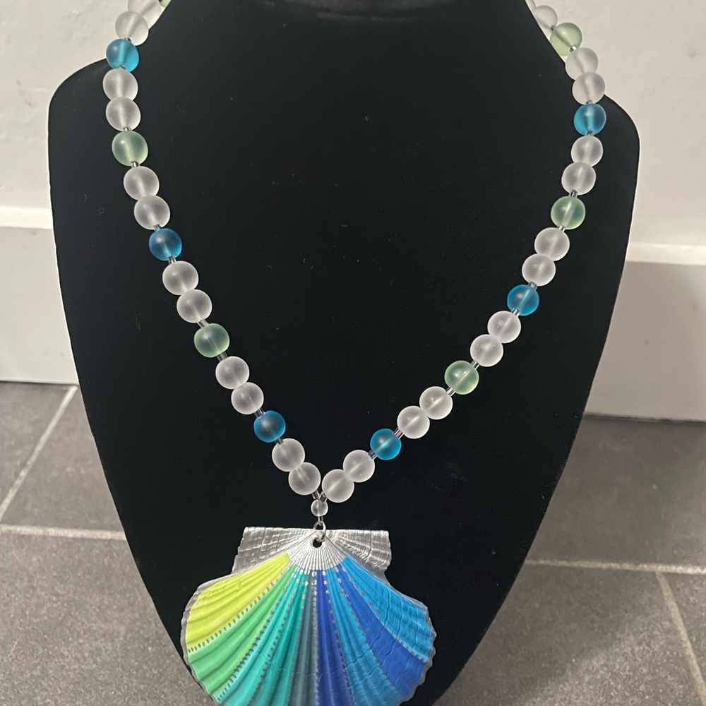 Colorful custom painted handmade Shell Pendant Necklace